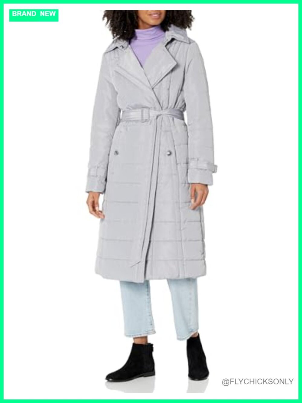 Belted Quilted Puffer Trench Coat Hooded Long Sleeve